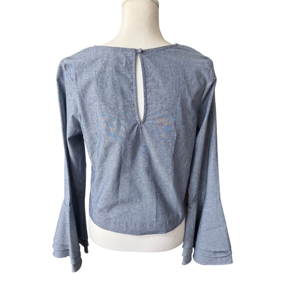 Likely Chambray Talcott Tie Front Bell Sleeve Top Blue Boho Beachy Medium NWT - Picture 6 of 12